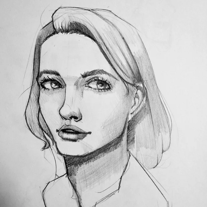 Some girl from the internet - My, Pencil drawing, Drawing, Beginner artist, Junior Academy of Artists