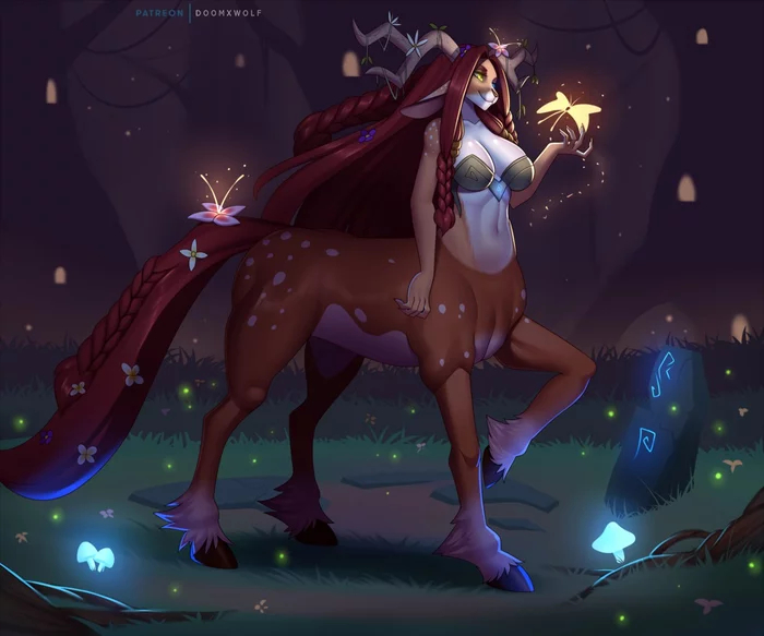 Night walk - Furry, Art, Doomxwolf, Night, Centaur, Magic, Forest