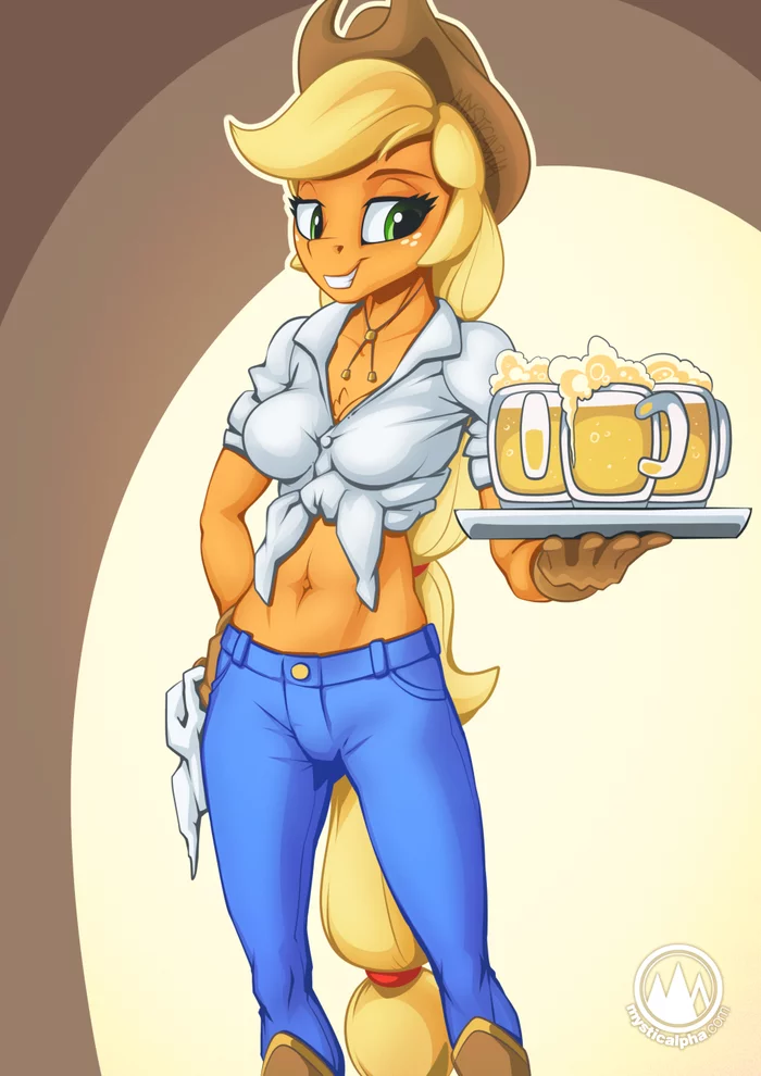 Applejack Waitress - My little pony, Applejack, Anthro, Mysticalpha