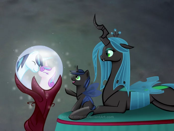 And this is your father... - My little pony, Queen chrysalis, Shining armor, Flurry heart, Original character