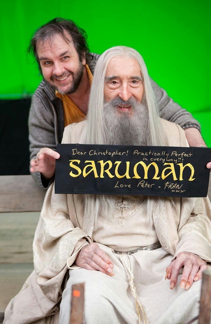 Peter Jackson and Saruman - Christopher Lee, Peter Jackson, The hobbit, Lord of the Rings, Saruman, Actors and actresses, Photos from filming