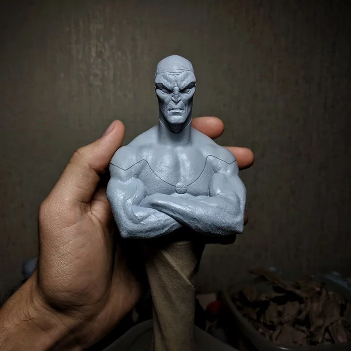 Bust of Martian Manhunter made of polymer clay - My, Sculpture, Martian Manhunter, Creation, Plasticine, Polymer clay, Friday tag is mine, Friday, Dc comics, Justice League DC Comics Universe, Longpost