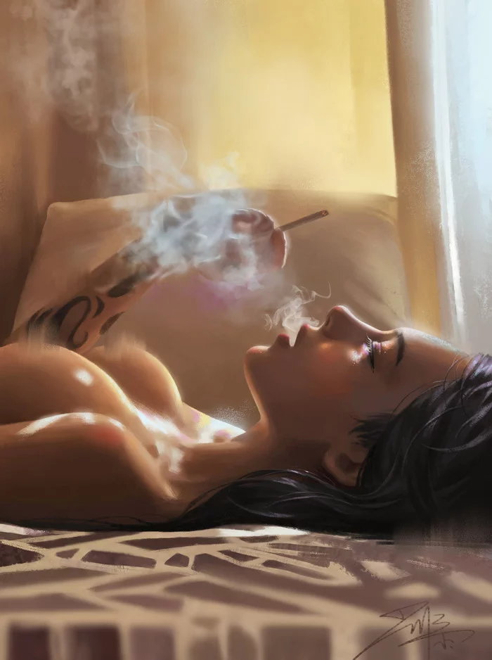 Smoke - NSFW, Art, Drawing, Girls, Smoke, Cigarettes, Erotic, Tian DM