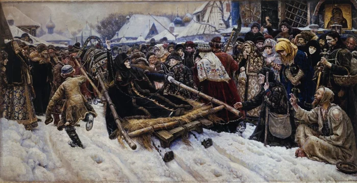 “Boyaryna Morozova” by Surikov, or how to move the sleigh in the picture. Considering the details - My, Painting, Painting, Art, Surikov, Boyar Morozova, Old Believers, Split, Church, Oil painting, Artist, Parsing, Art history, Longpost