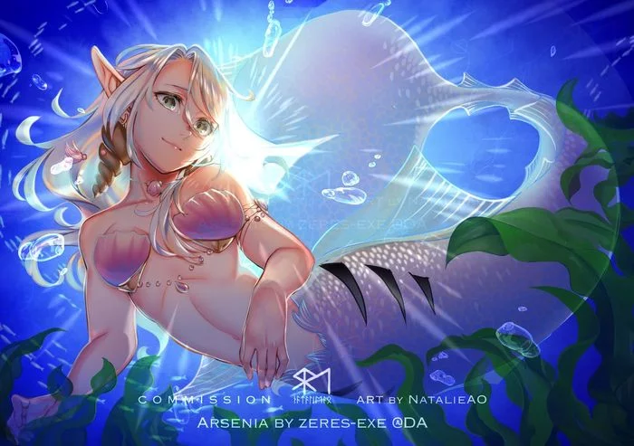 Under the water - Anime, Anime art, Art, Mermaid, Original character