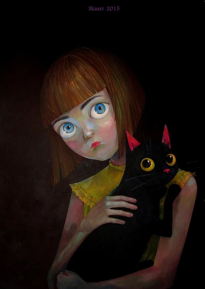 Fran and Mister Midnight - My, Art, Fan art, Fran Bow, Painting, Painting, Portrait, Acrylic