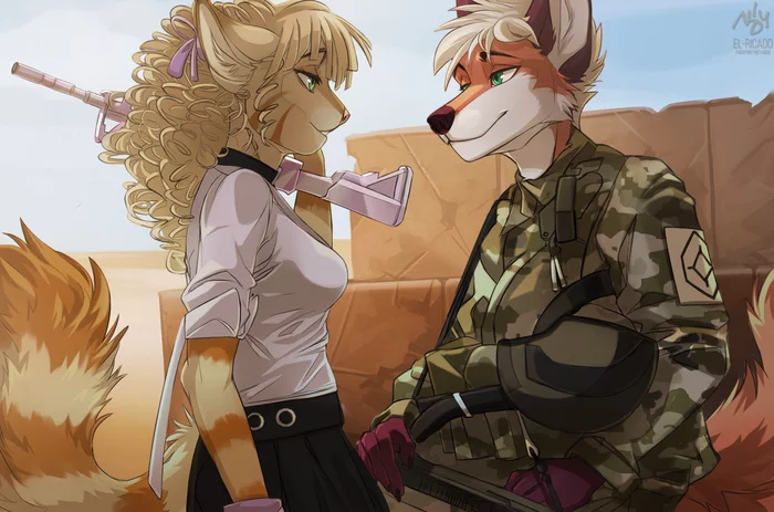 Digital ACEO - Aria & Kyle - Furry, Art, El-Ricado, Weapon, Military, cat, Aceo