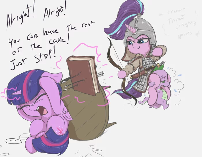 Okay! Okay! You can finish your cake! - My little pony, PonyArt, Starlight Glimmer, Twilight sparkle, Spike