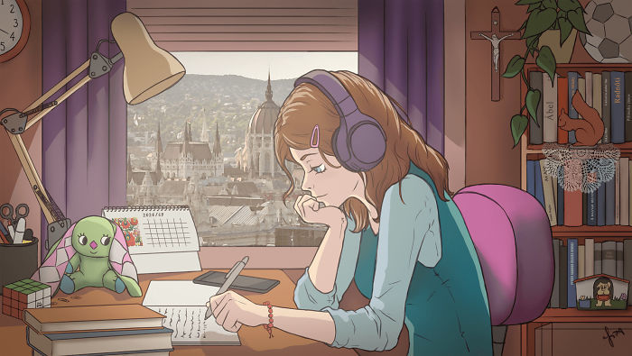 Lo-Fi Girl in the style of different countries - Reddit, Art, Country, Longpost, Lofi hip-hop radio, Drawing, Challenge, Style