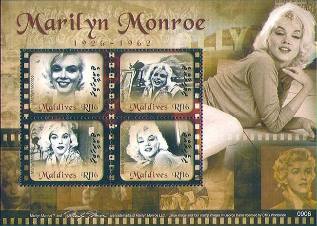 MM on postage stamps (XV) Series Magnificent Marilyn - Issue 219 - Cycle, Gorgeous, Marilyn Monroe, Beautiful girl, Actors and actresses, Celebrities, Stamps, Blonde, , Collecting, Philately, USA, Longpost, Maldives, 2009, 1957, Photos from filming, Hollywood, Movies, 20th century