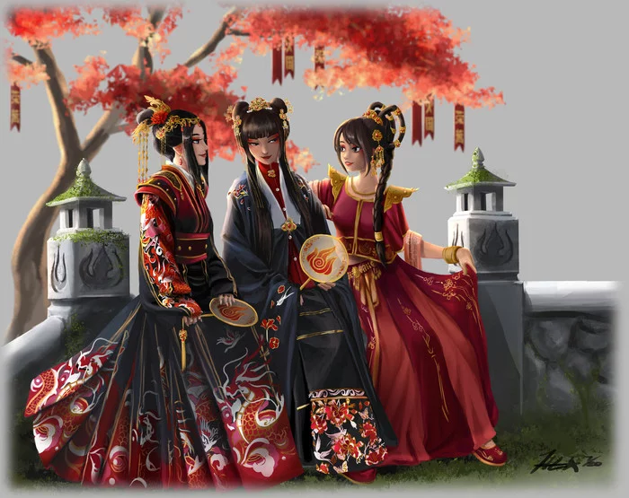 Girls of the Fire Nation in the Royal Garden - Art, Avatar: The Legend of Aang, Azula, May, Tai li, Cartoons, Fan art