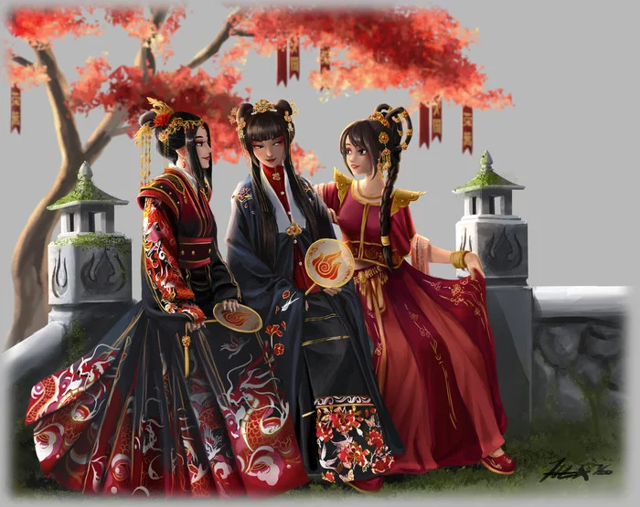 Fire Nation girls in the royal garden - Art, Avatar: The Legend of Aang, Azula, May, Tai li, Cartoons, Fan art