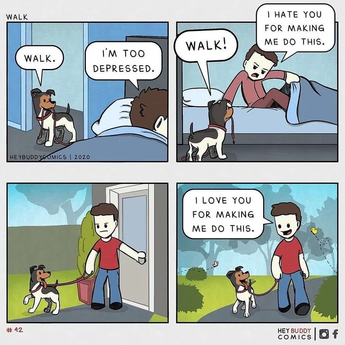 Master, let's get up for a walk! - Dog, Master, Walk, Love, Mood, Heybuddycomics, Translation, Reddit, Comics