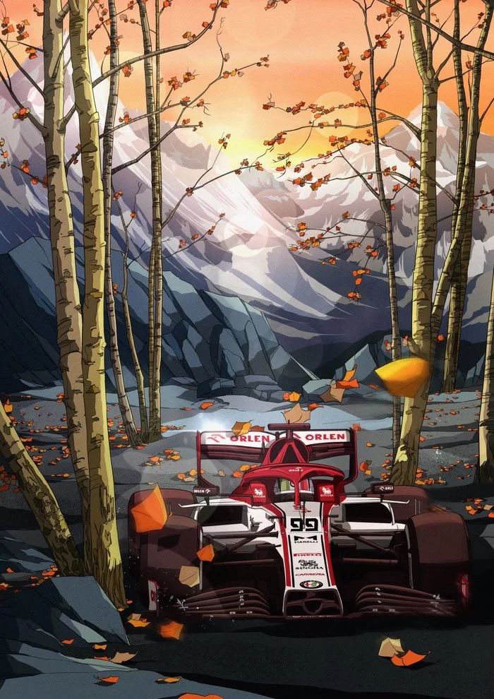 Alfa Romeo Formula 1 team poster for the 2020 Russian Grand Prix - Art, Formula 1, Race, Drawing, Russia, Alfa romeo, The Grand Prix, Auto