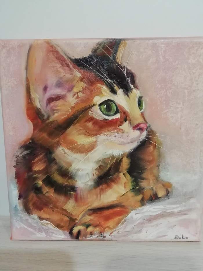 Oil painting Marseille the Cat (with stages of creation) - My, cat, Drawing, Oil painting, Canvas, Needlework with process, Longpost