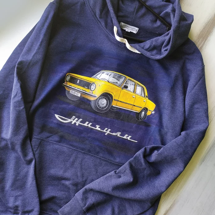 Sweatshirt with Zhiguli. Hand painted - My, Car, Auto, Zhiguli, Lada, Handmade, Painting on fabric, With your own hands