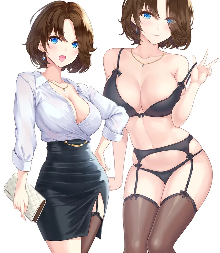Office lady - NSFW, Anime Art, Арт, Эротика, Рисованная эротика, Original Character, Девушки, Нижнее белье, Попа, Длиннопост, 18+