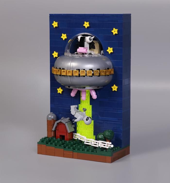 Cool Lego diorama Night Abduction: Revenge of the Horned Ones - The photo, Constructor, Lego, UFO, Aliens, Abduction, Cow, Revenge