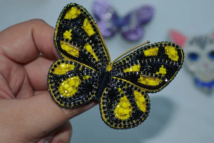 Butterflies - My, Brooch, Handmade, Needlework without process, Beads, Longpost