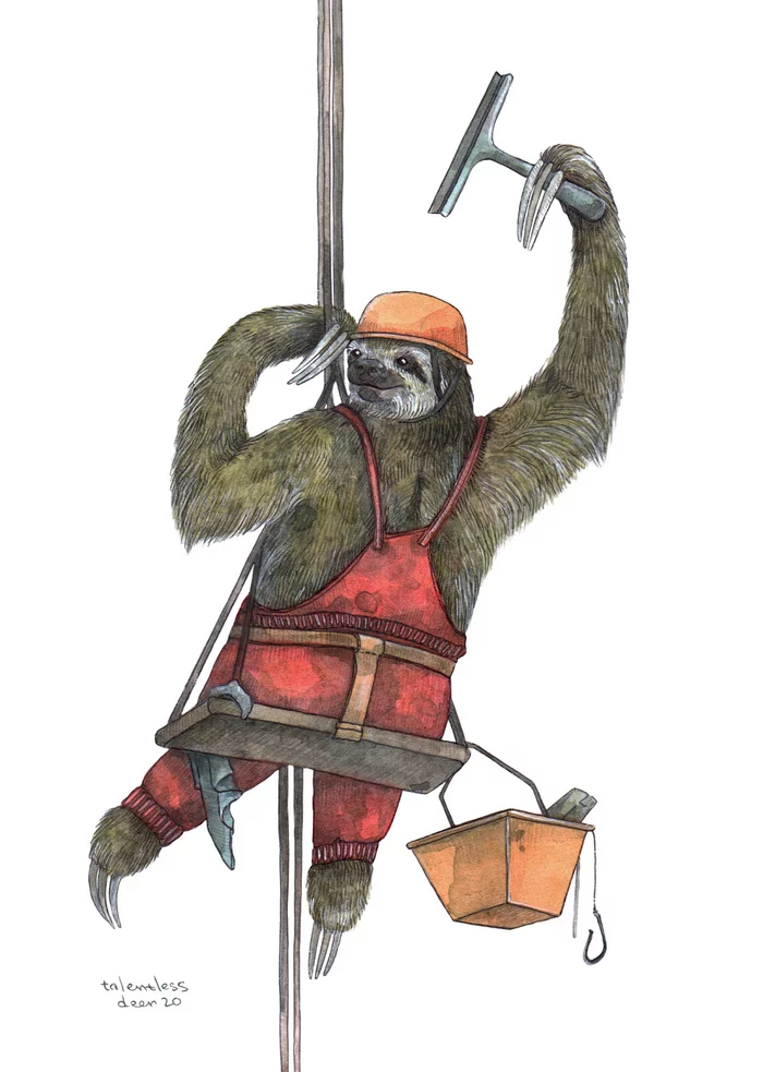 Sloth - My, Sloth, , Illustrations, Art, Watercolor, Drawing, Sketch, Graphics, High-risers