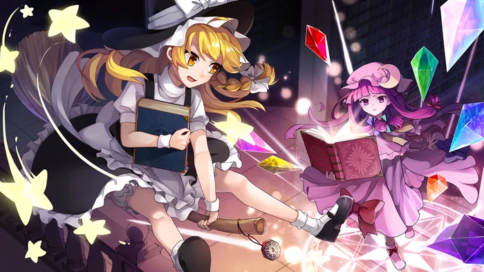 Two witches - Kirisame marisa, Patchouli Knowledge, Anime, Anime art, Touhou