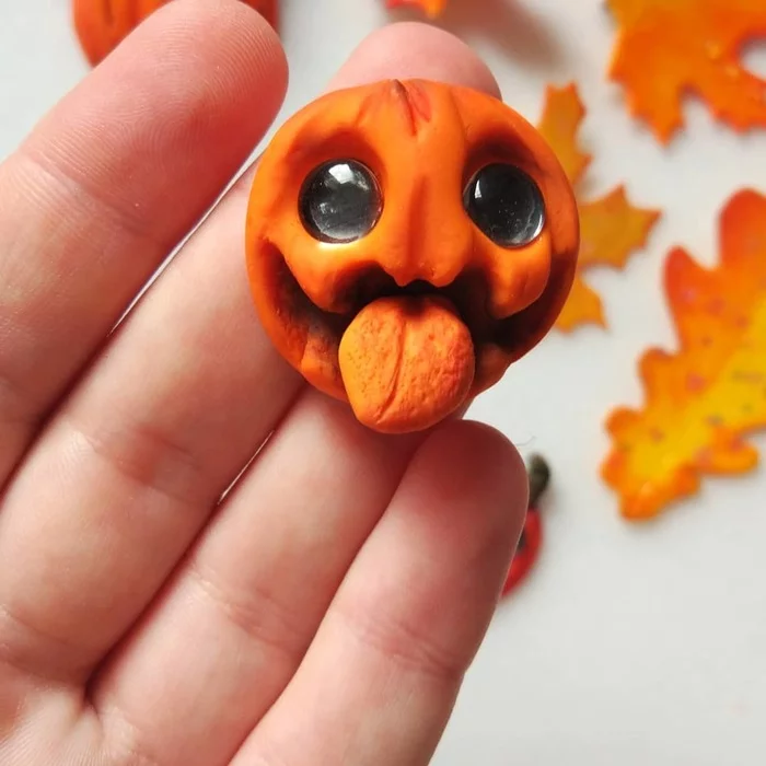 Autumn mood - My, Polymer clay, Pumpkin, Autumn, Лепка, Handmade, Needlework, Leaves, Brooch, , Magnet