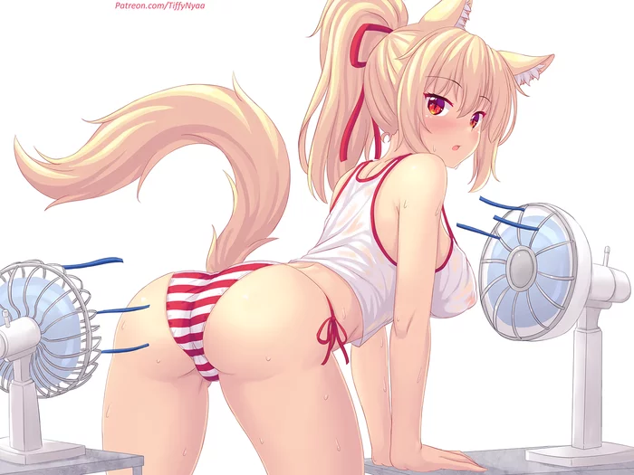 Heat - NSFW, Anime art, Original character, Animal ears, Pantsu, Tiffy, Anime, Fastrunner2024, Booty, Tail, Breast, Fan