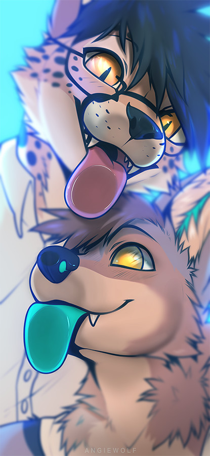 Lick the screen - Angiewolf, Furry, Art, Furry art, Furry feral, Language, Drooling, Lick, Griffin, Longpost, Furry canine