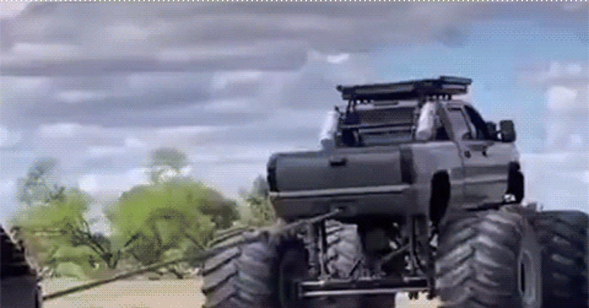 Leopard I vs Monster Truck - Tanks, Monster truck, Dragging, GIF