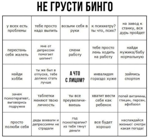 Что такой кислый? - Хобби, Таблица, Грусть, Бинго