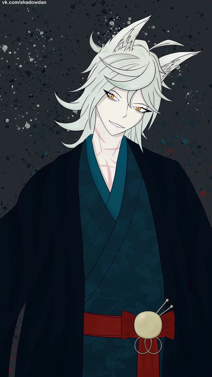 Kitsune Edmond Dantes - My, Anime art, Fate, Fate grand order, Edmond Dantes, Beginner artist, Kimono, Kitsune, Animal ears, Anime