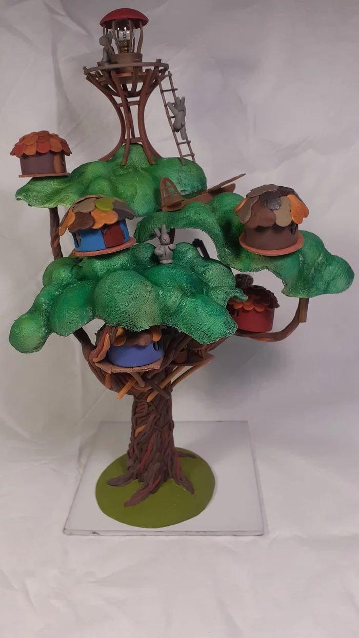 Lighthouse on a tree - My, Polymer clay, Лепка, Needlework without process, Hare, Lighthouse, House with lighthouse, Longpost