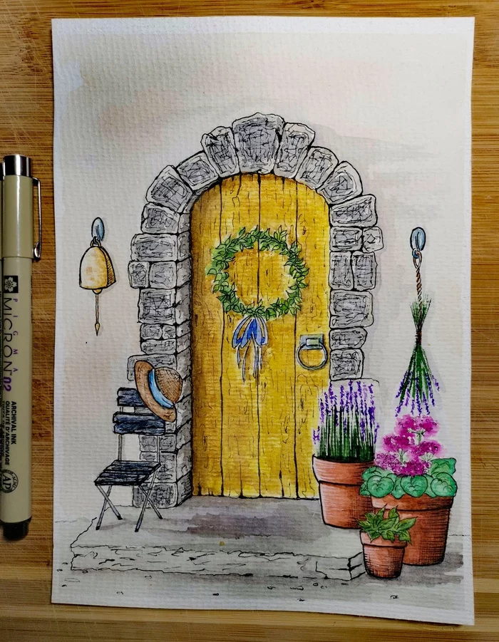 Door to summer - Junior Academy of Artists, Beginner artist, Door, Watercolor, Drawing, Sketch, Creation, Hobby