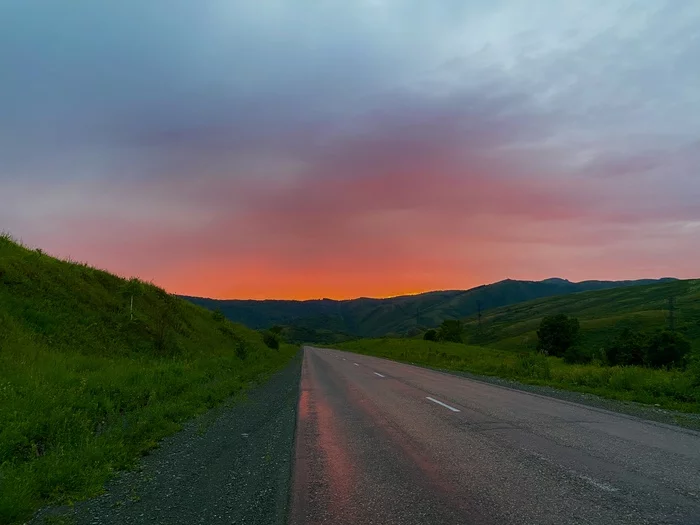 Scarlet Sunset - My, Sunset, Nature, Road, beauty, Kazakhstan, Ust-Kamenogorsk