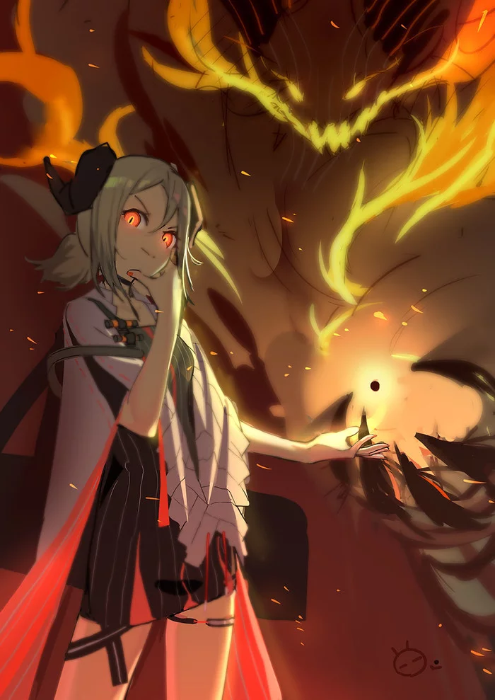 Burn or explode... - Anime, Anime art, Arknights, Games, Mobile games, Fire, Ifrit (Arknights)