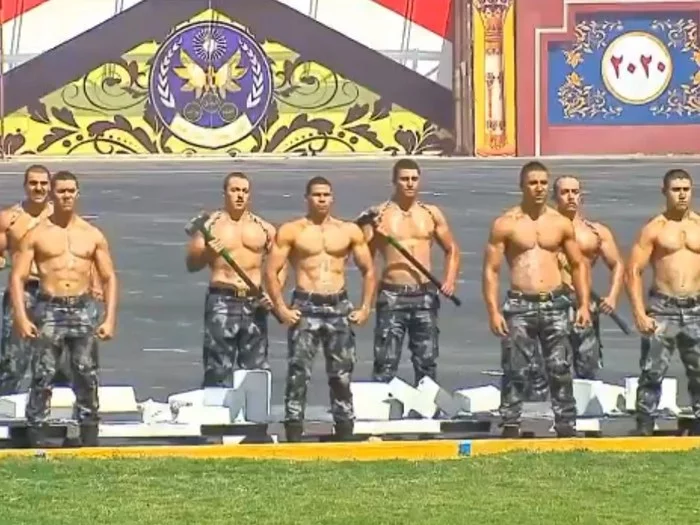 Egyptian Police Academy - Egypt, Police Academy, Men, Torso, Muscle, Pumped up, Parade, 2020, Video, , Playgirl, From the network