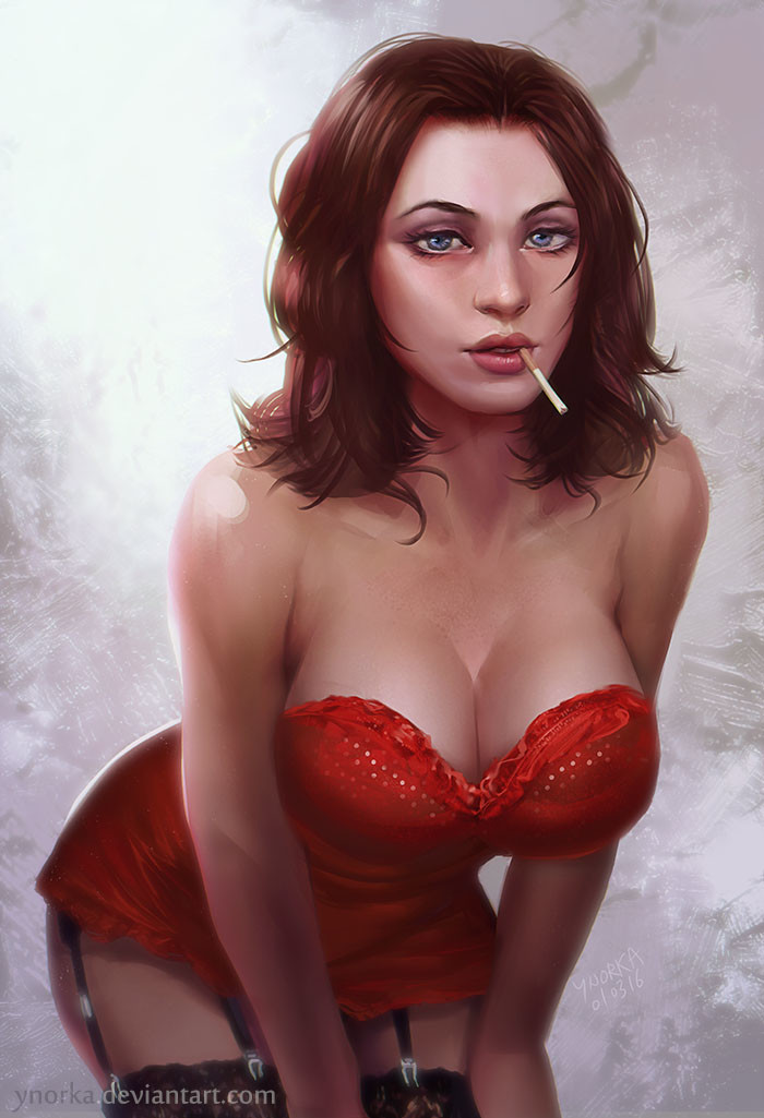 Elizabeth (Bioshock Infinite) - NSFW, Art, Drawing, BioShock, Bioshock Infinite, , Elizabeth, Girls, Erotic, , Hand-drawn erotica, Game art, Underwear, Stockings, Boobs, Cigarettes, , Ynorka, Longpost, Bent over, Bioshock Infinite: Burial at Sea