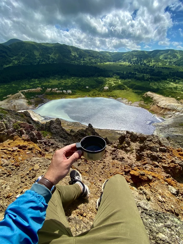 A cup of coffee at the top of Golovnina volcano. Kunashir Island - My, Volcano, Coffee, Kunashir, Hike, Travel across Russia, Nature, Golovnina volcano