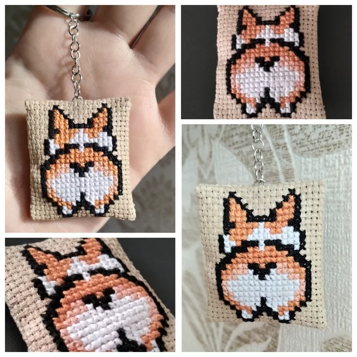 Keychain Ass Corgi - My, Keychain, Corgi, Welsh corgi pembroke, Cross-stitch, Idea, Creation, Pillow, Booty, , Redheads, Fluffy, Hobby, With your own hands, Kaliningrad, Accessories, Needlework without process