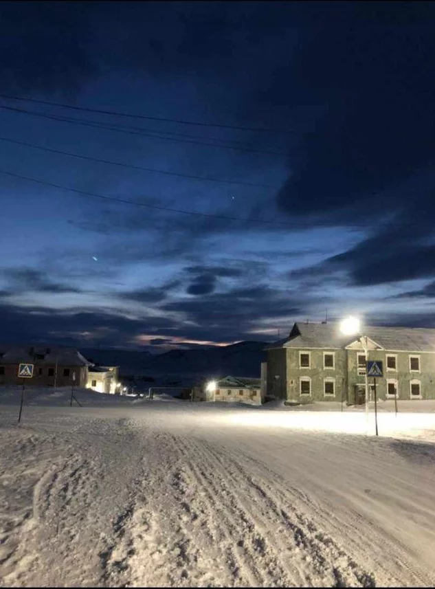 Evening in the village of Tiksi. Saha Republic - Snow, Evening, Tiksi, Sky, The photo