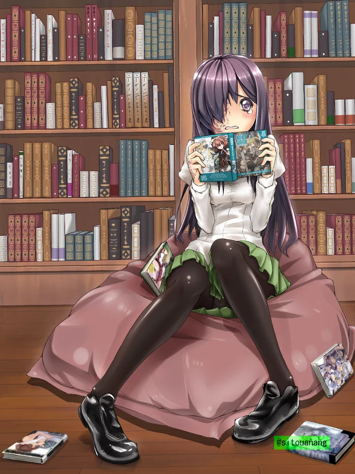 Scaried Hanako - Katawa shoujo, Hanako ikezawa, Pantsu, Library, Schoolgirls, Art