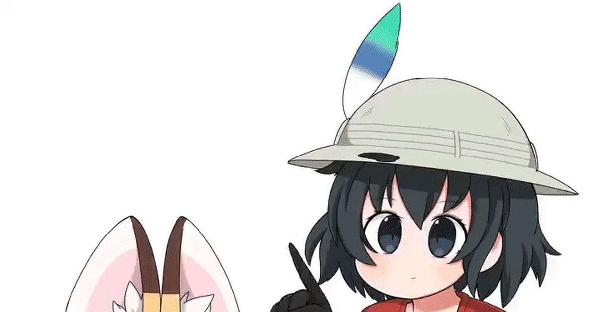 Boar-chan who loves the reaction when she pokes her ears - Art, Anime, Kemono friends, Serval, Kaban, Anime art, GIF