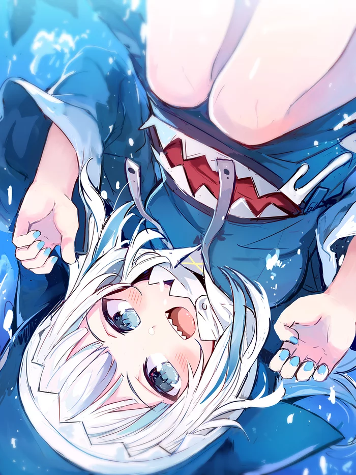 Shrimping for Gura - Gawr gura, Anime, Anime art, Hololive, Shark, Loli, Longpost, Virtual youtuber