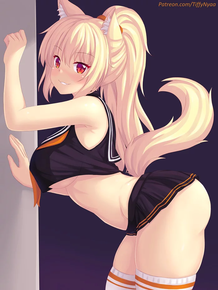 From which educational institution is such a uniform) ? - NSFW, Tiffy, Anime, Anime art, Fastrunner2024, Animal ears, Erotic, Art, Stockings