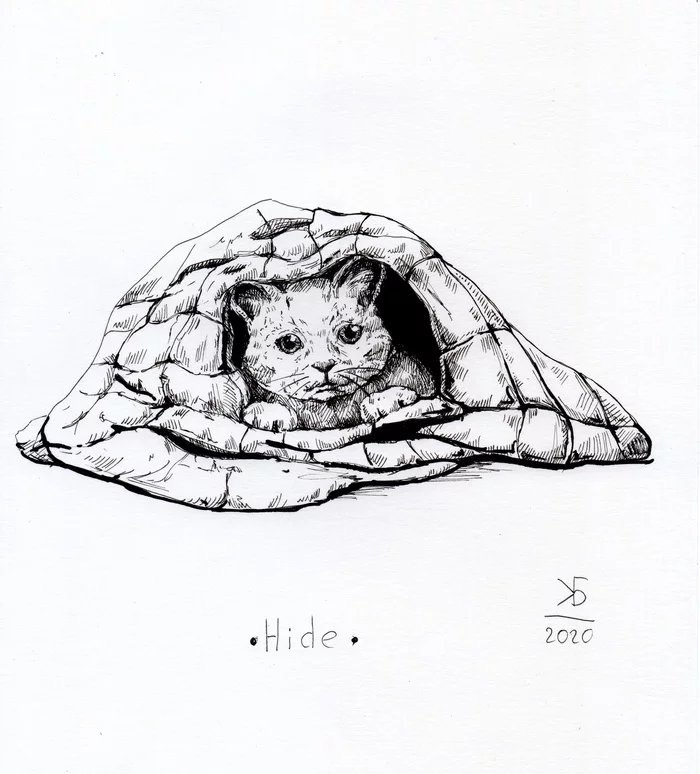 Inktober. Day 26 -Hide - My, Inktober, Drawing, Graphics, Art, cat, Mascara