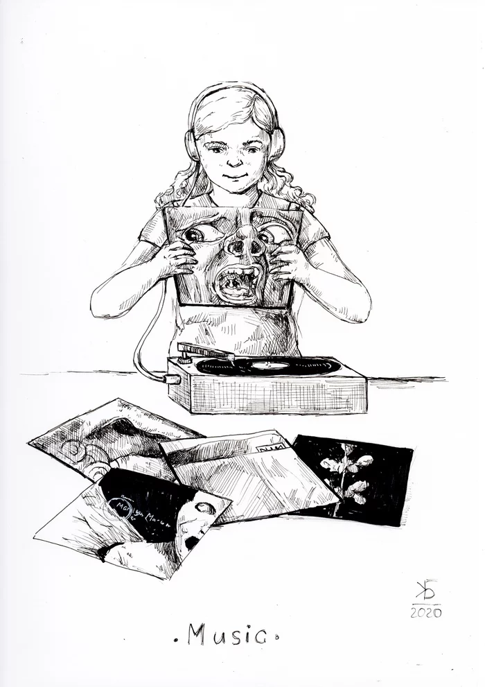 Inktober. Day 27 -Music - My, Inktober, Drawing, Graphics, Turntable, Art, Mascara, Music lovers