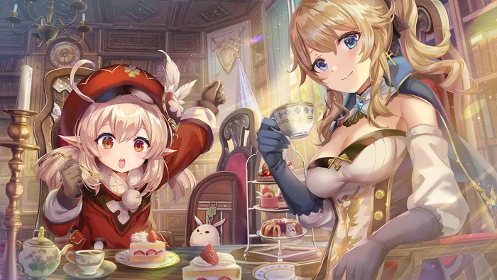 Tea Party with Genie - Anime art, Anime, Klee, Jean, Genshin impact, Torino akua, Loli, Torino Aqua