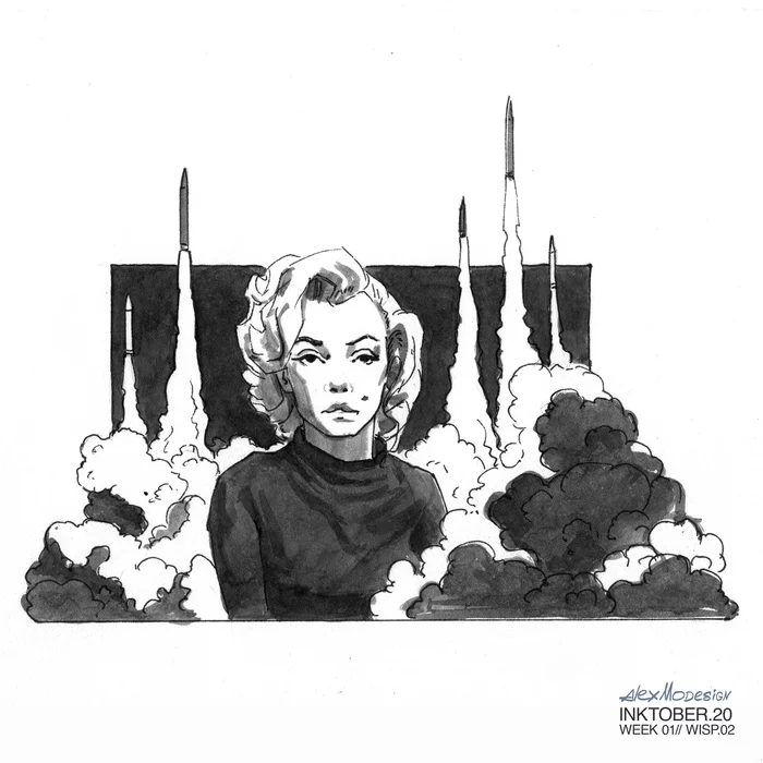 Inktober 2020, wisp - My, Inktober, Antimilitarism, Smoke, Ink, Mascara, Drawing, Graphics, Marilyn Monroe