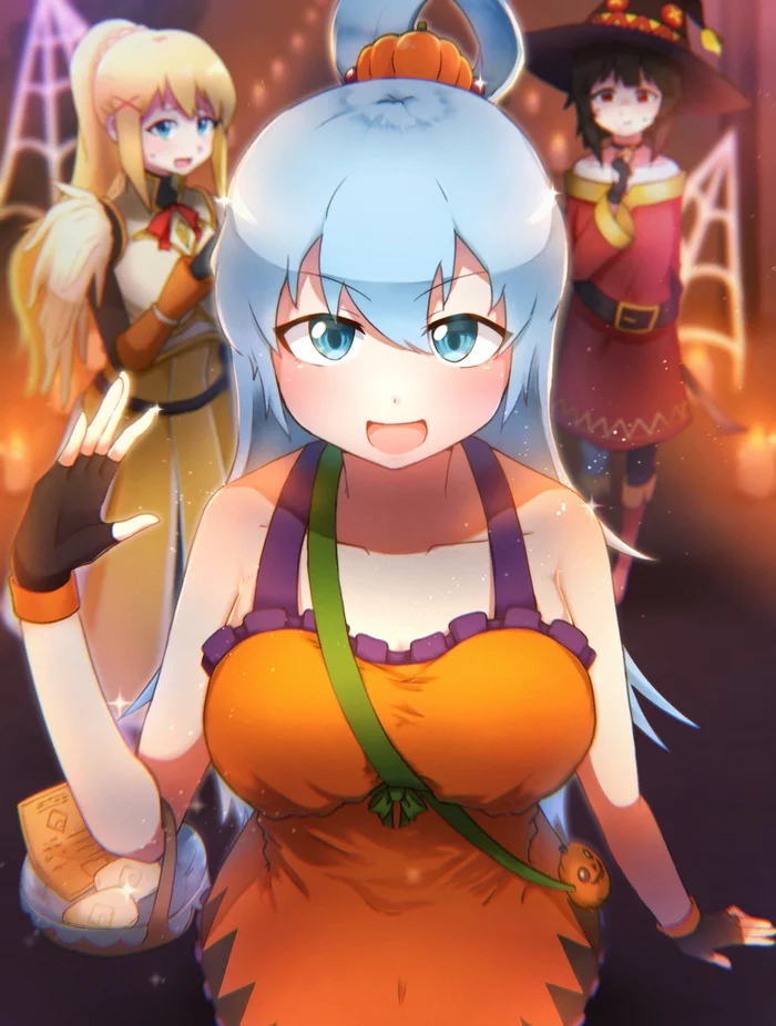 Pumpkin Aqua - Konosuba, Aqua, Megumin, Darkness, Anime Art, Аниме, Хэллоуин, Костюм на Хэллоуин