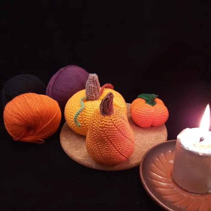 Scary cute pumpkins - My, Needlework without process, Crochet, Halloween pumpkin, Amigurumi